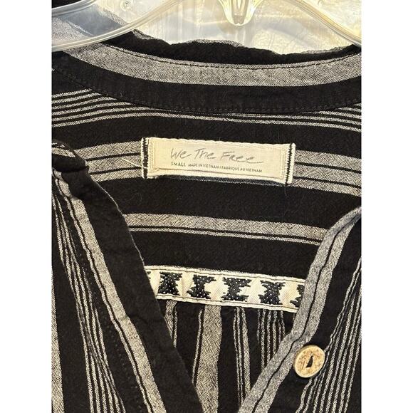 We The Free Womens Black Gray Linen Blend Summer Breeze Stripe Popover S Boho - Picture 3 of 8
